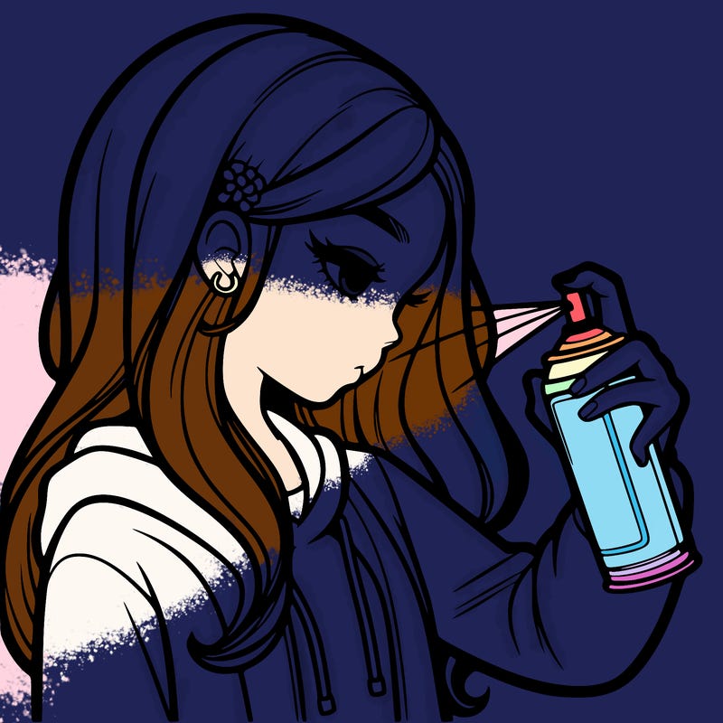 a realistic girl spray painting