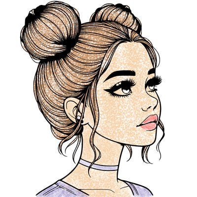 realistic girl with buns on the top of her head