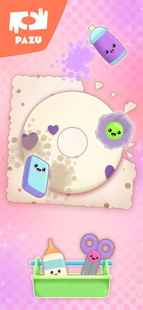 Digital crafting screen from Squishy Maker showing spray paint and sanding tools for a DIY toy