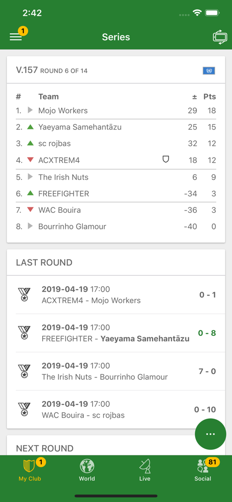 Hattrick Football Manager Game - Tableau des classements de ligue et résultats des matchs récents dans l'application Hattrick Football Manager