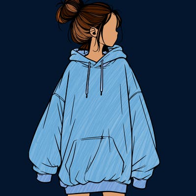 realistic girl with a oversized sweatshirt on and a bun