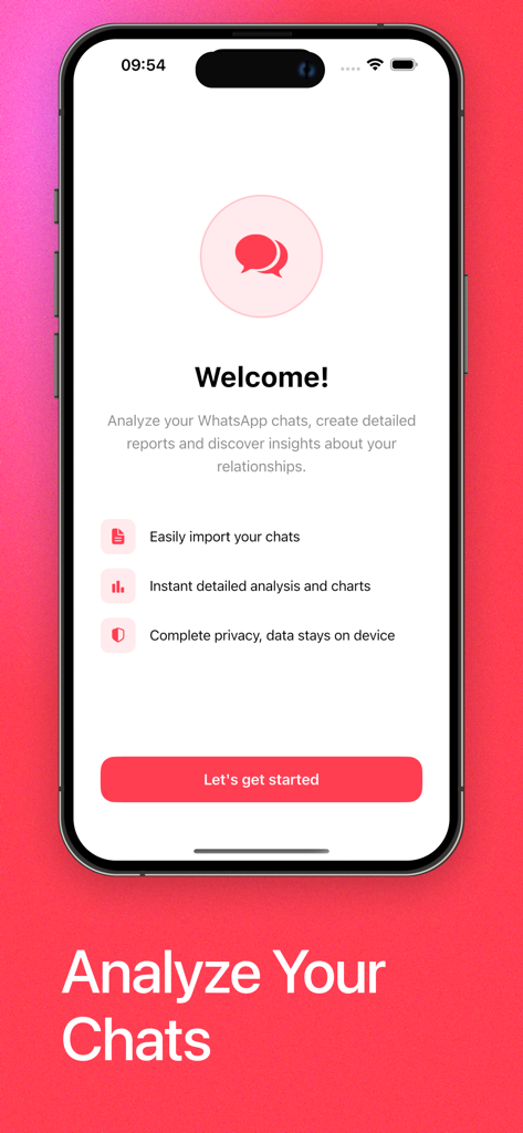Parenix welcome screen showing features for WhatsApp chat analysis and data privacy