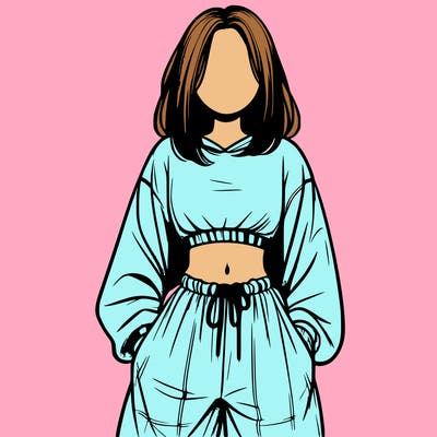realistic girl faceless with baggy pants and a crop top