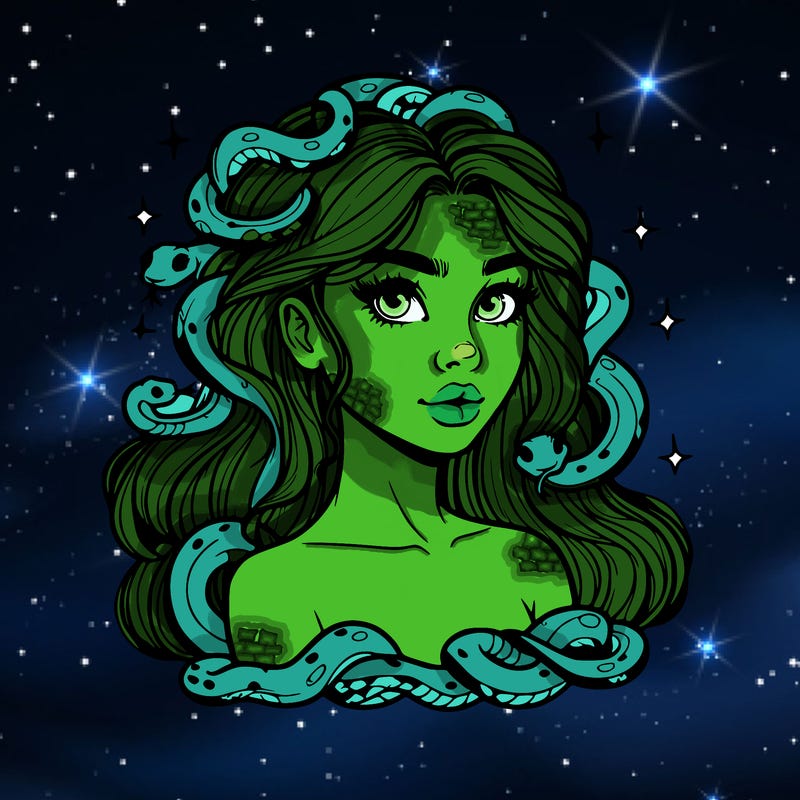 realistic girl with snakes as hair