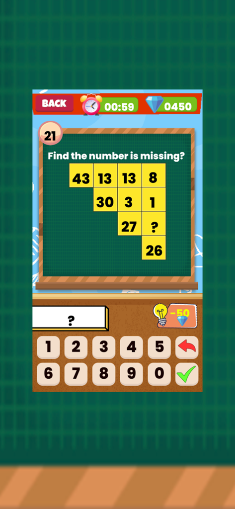 数理速解 - Mathematical logic puzzle interface with a grid of numbers and a countdown timer.