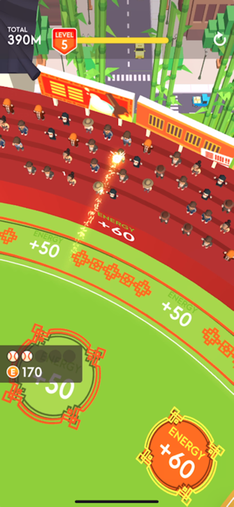 Kung Fu Ball! - BaseBall Game - Top down view of a home run in Kung Fu Ball with energy bonus areas