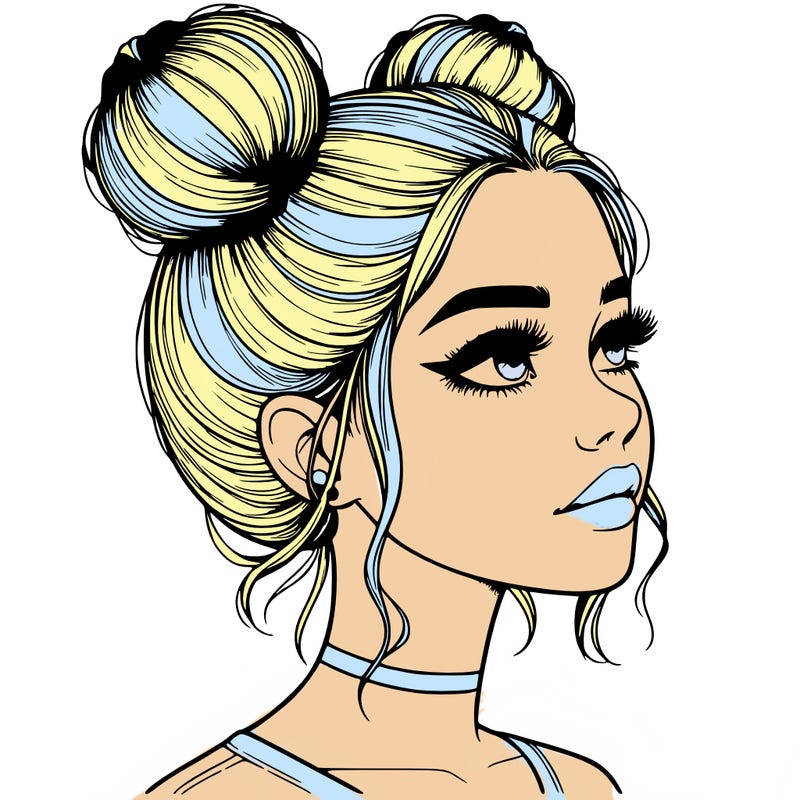 realistic girl with buns on the top of her head