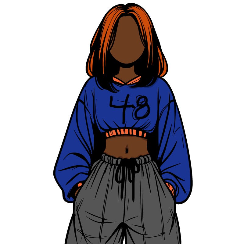 realistic girl faceless with baggy pants and a crop top