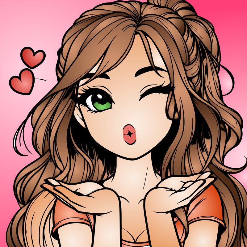 realistic girl winking and blowing a kiss while making heart hands
