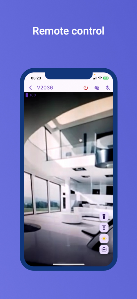 Homesafe: Home Security Camera - Smartphone screen displaying a live home security feed with remote control icons for flashlight, siren, and camera switching.