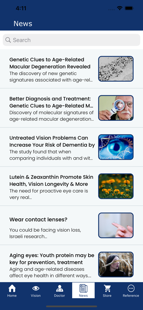 Eye Patient - Una lista de artículos de noticias sobre salud ocular dentro de la aplicación móvil Paciente Ocular.