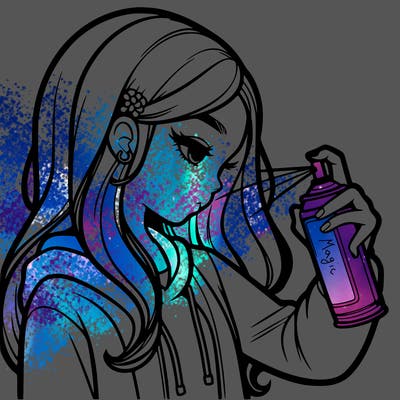 a realistic girl spray painting