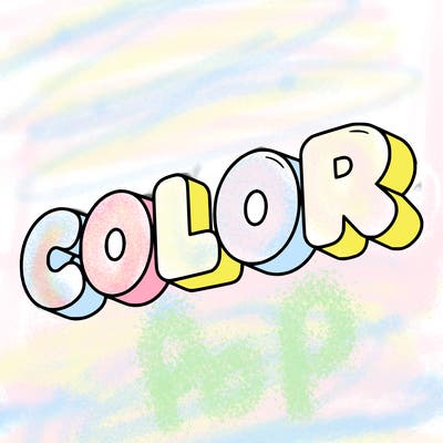 a sign that says color in bubble writing