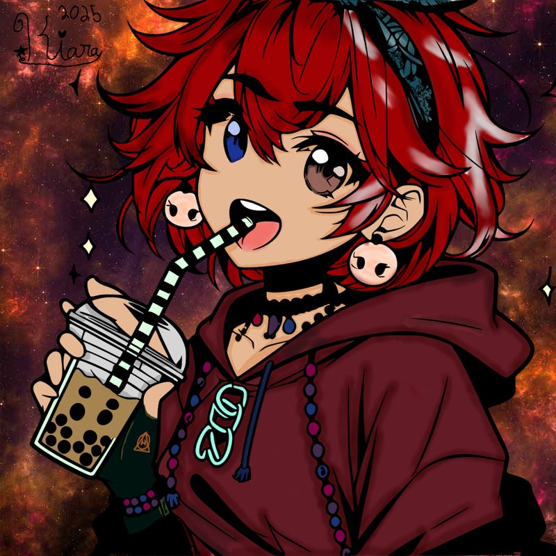 hot baddie anime girl drinking boba and biting the straw