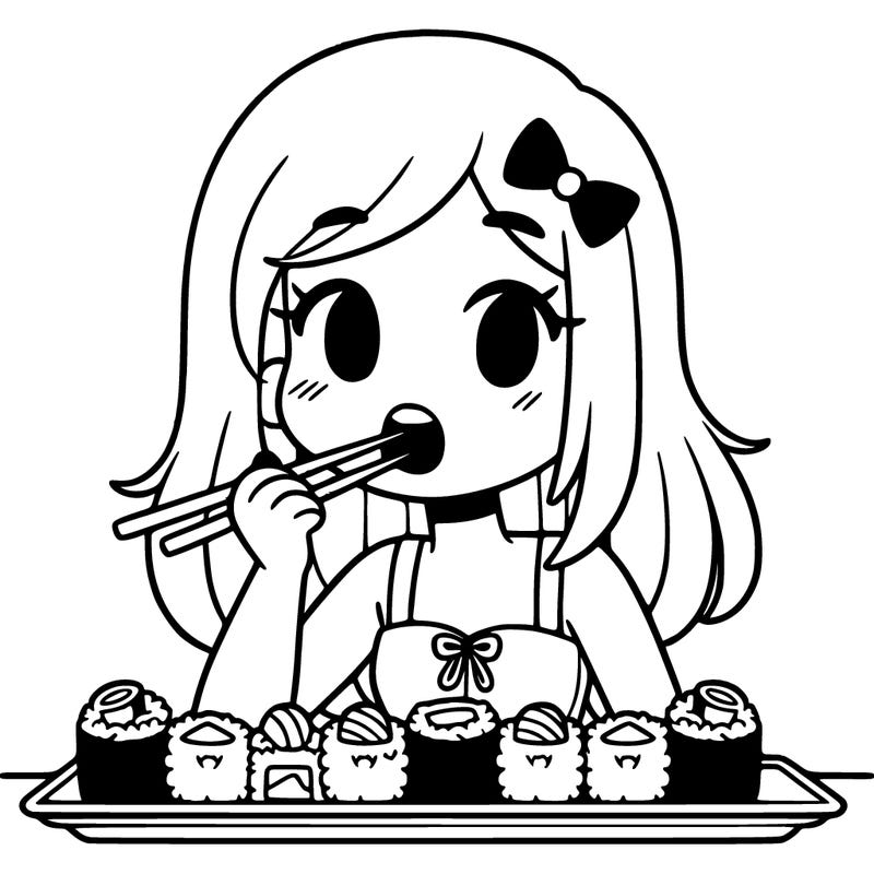 girl eating sushi