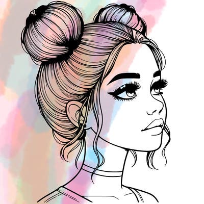 realistic girl with buns on the top of her head