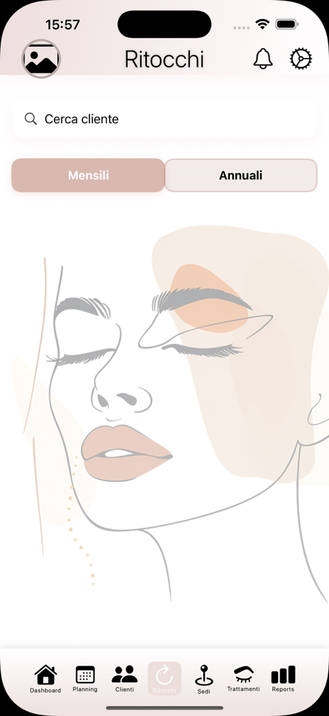 Interface de l'application MyPMU pour gérer les rendez-vous de retouche mensuels et annuels des clients