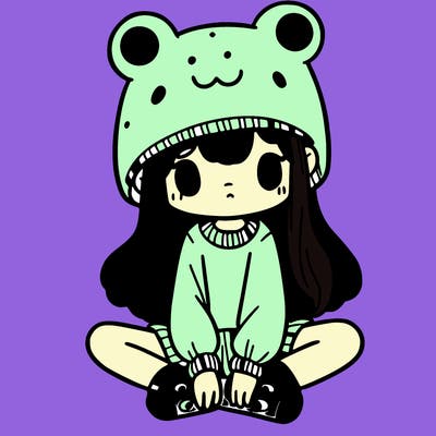 a girl wearing a frog hat and some frog socks