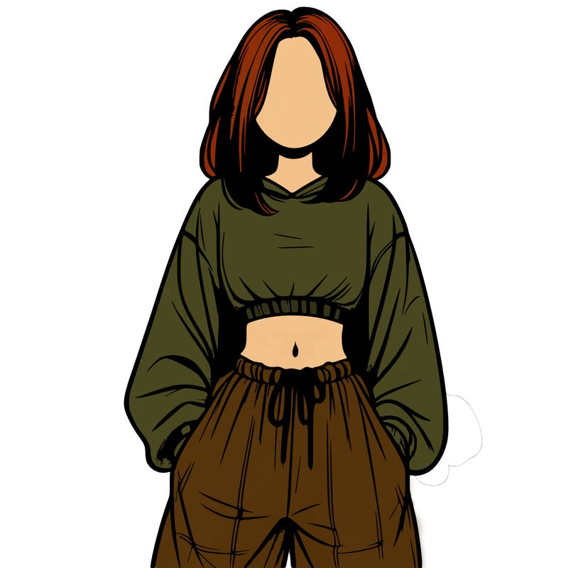 realistic girl faceless with baggy pants and a crop top