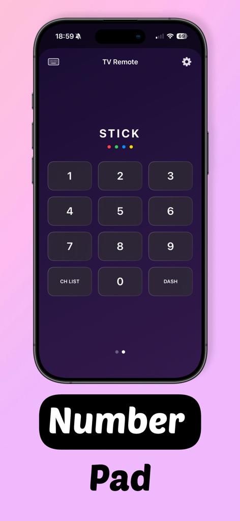 Digital number pad for channel selection in the Remote Smart TV app
