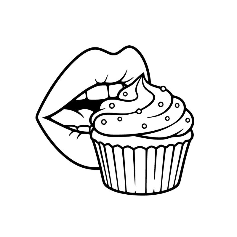 lips biting a cupcake
