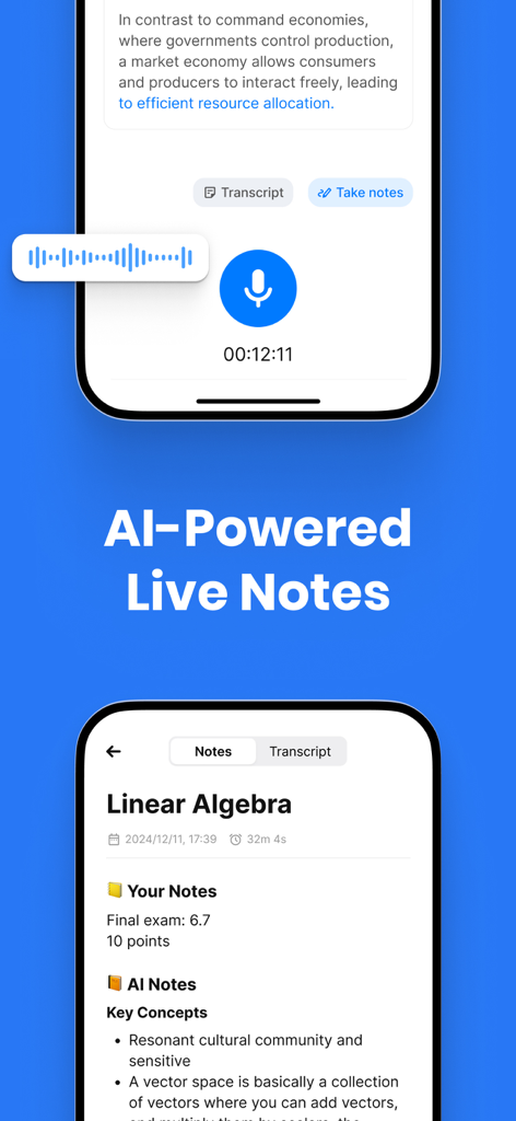 Solvely - AI Study Companion - Solvely app interface showing AI-powered live notes and lecture transcription for student productivity
