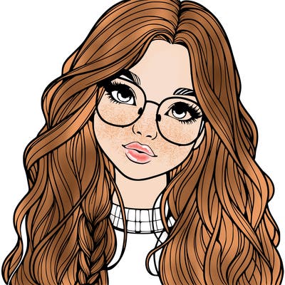 girl with long hair and freckles and glasses realistic