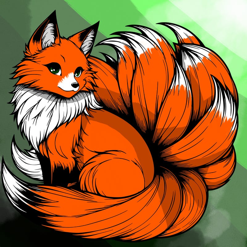 realistic detailed 9 tailed anime fox