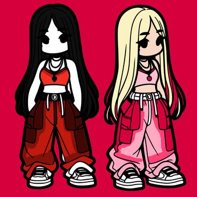 girl in baggy pants crop top and long hair