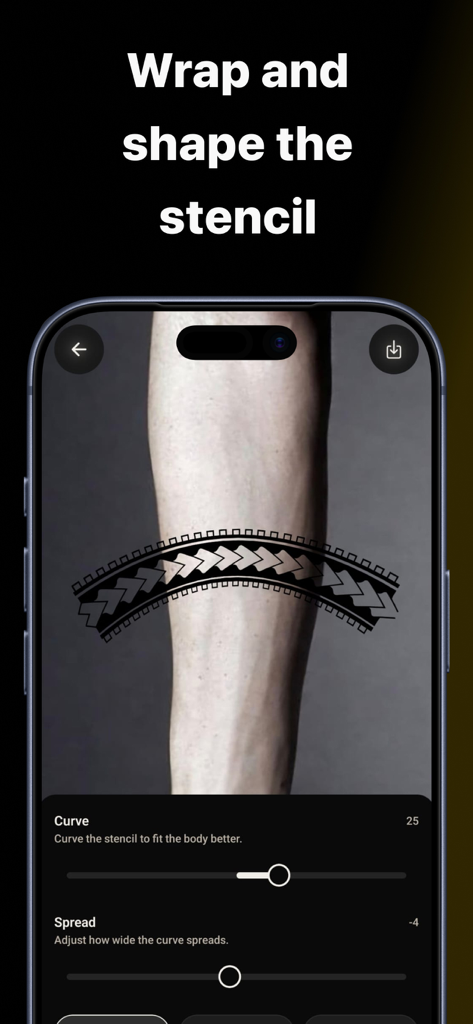 StencilStudio - Tattoo Stencil - Tattoo stencil being curved and shaped to fit an arm using StencilStudio app sliders.