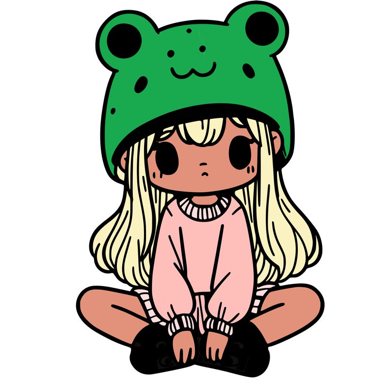 a girl wearing a frog hat and some frog socks