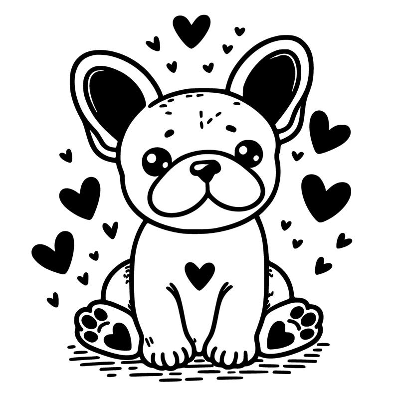 french bulldog with hearts