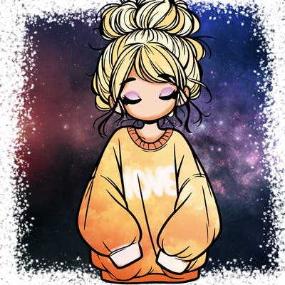 girl with baggy sweatshirt and messy bun