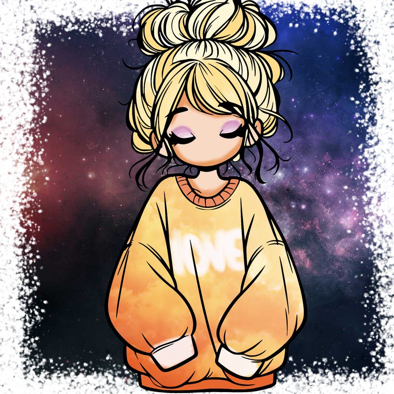 girl with baggy sweatshirt and messy bun