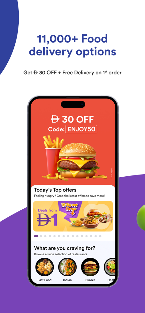 Smiles: Food Grocery Lifestyle - Smiles app interface showing food delivery options and promotional discounts in the UAE