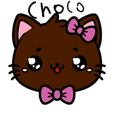 kawaii cat with a bow tie hanging from his ear