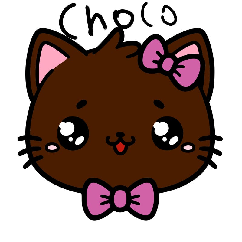 kawaii cat with a bow tie hanging from his ear