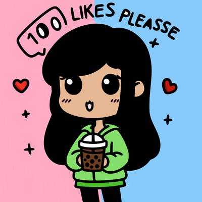 girl holding boba while saying 100 likes please