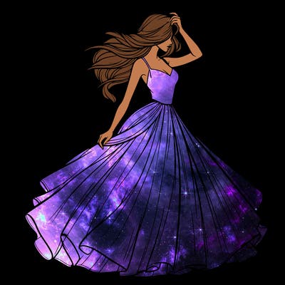 realistic woman with dress flowing in the wind