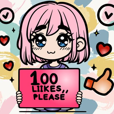 a girl with a sign saying 100 likes, please