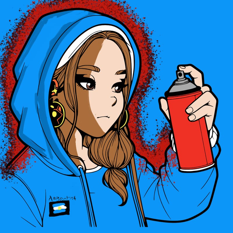 a realistic girl, spray painting