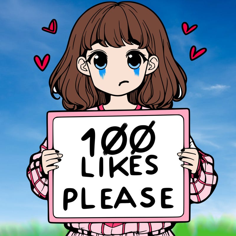 a girl holding a sign saying 100 likes please