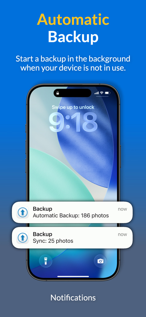 Photos Backup for NAS - NAS写真の自動バックアップと同期通知を表示するiPhoneロック画面