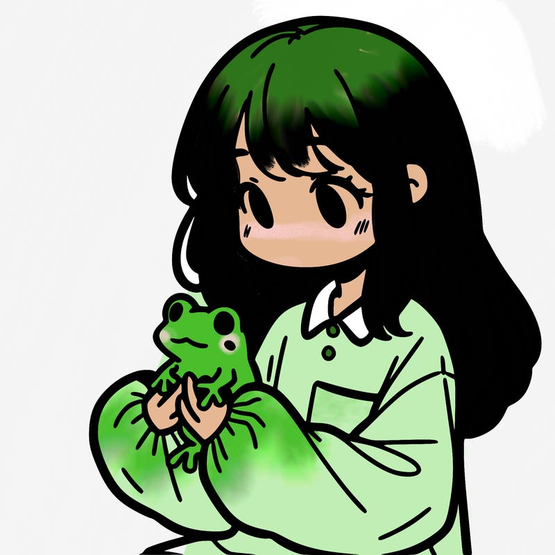 girl with long hair and a oversized shirt. and she is holding a frog