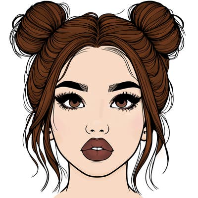 realistic girl with two buns on her hair and lips