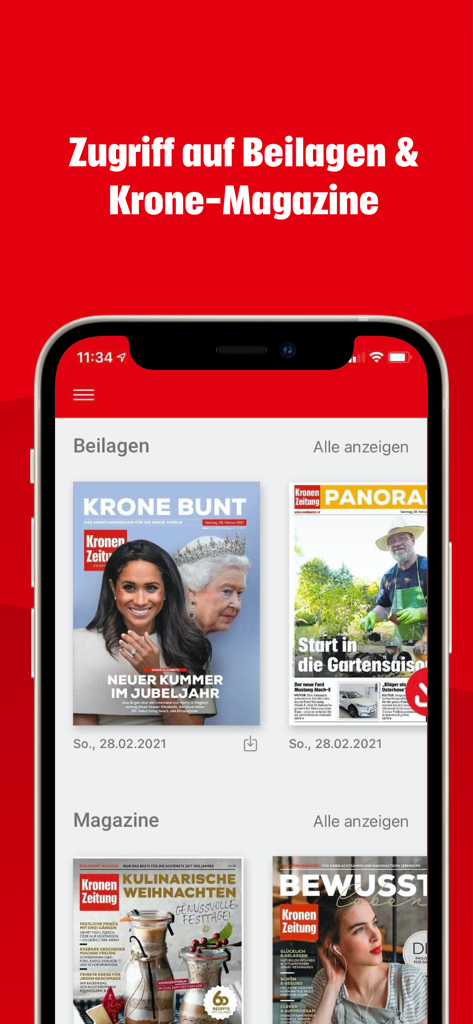 Krone ePaper App-Oberfläche mit digitalen Magazinen und Beilagen auf einem Smartphone-Bildschirm