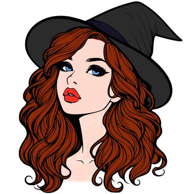 realistic witch girl with wavy hair and lips