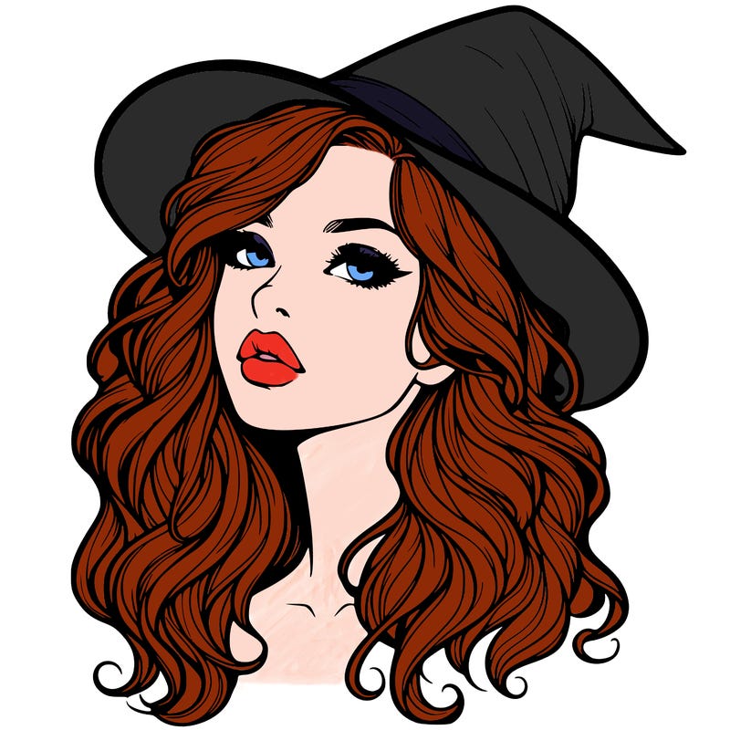 realistic witch girl with wavy hair and lips
