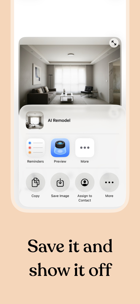 Interface para salvar e compartilhar designs de interiores de casas gerados por IA.