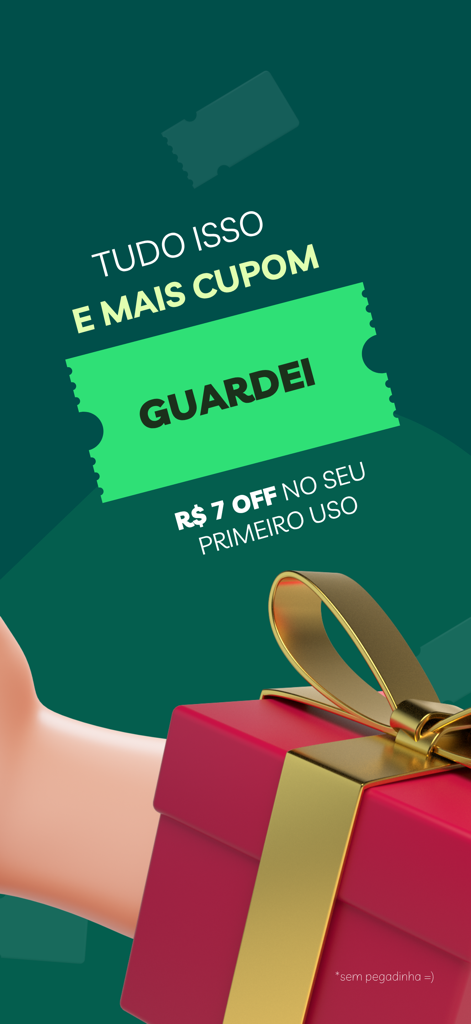 Handover: Luggage Smart Locker - Handover app promotion screen showing a first use discount coupon with a gift box and ticket graphic